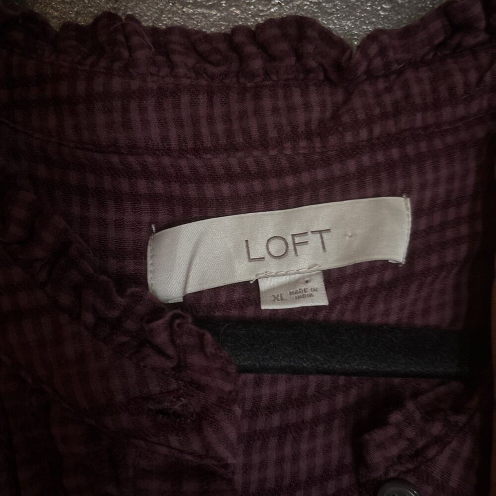 Loft Burgundy Plaid Dress women's Sz XL Fall Cabincore Comfy Casual Pullover - Picture 3 of 5